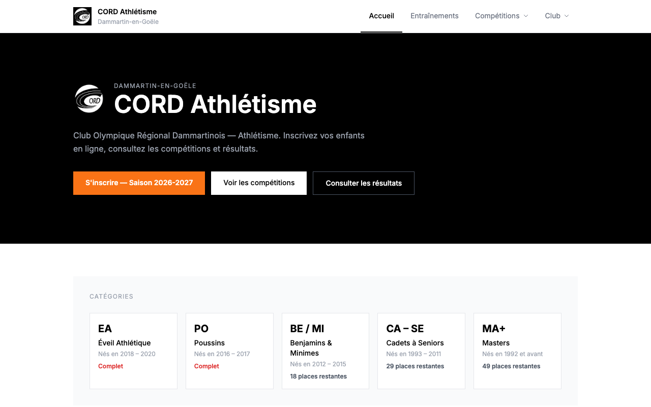 CORD Athlétisme, inscriptions en ligne du club de Dammartin-en-Goële